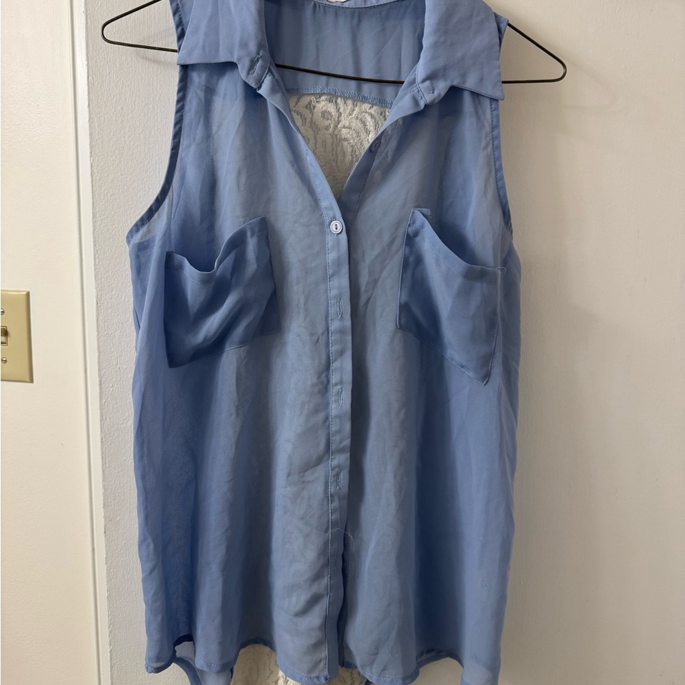 Lush Light Blue Sleeveless Blouse